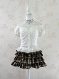Tiered Checked Mini Skirt (Beige)