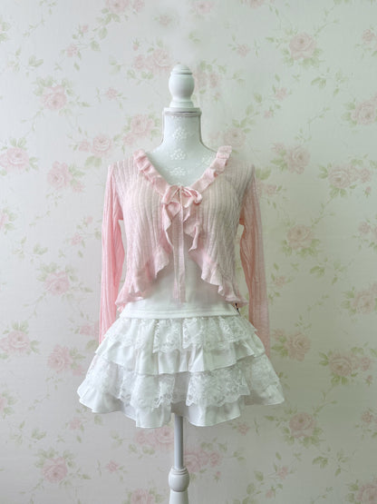 GRL Shoujo Frilled Hem Cardigan (Pink)