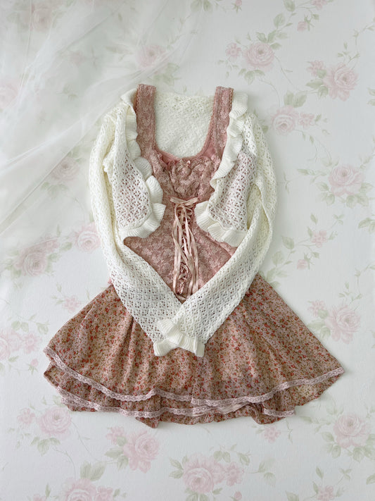 Petite Floral Organdy Skirt With Wide Belt