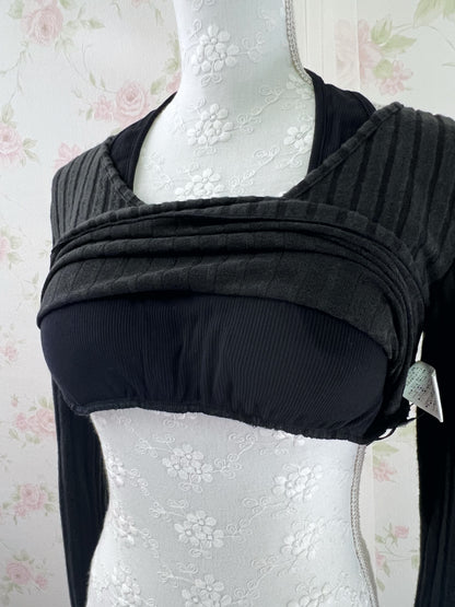 GRL Layered Like Halter Neck Top (Black)