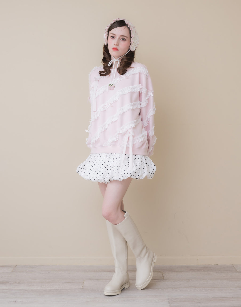 Lolime lacy ribbon sweatshirt