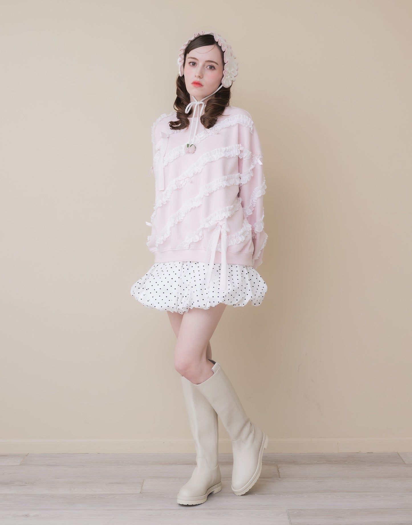 Lolime lacy ribbon sweatshirt