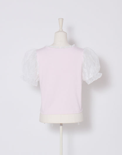 mellfy memory Twin lace-up ribbon puff T-shirt