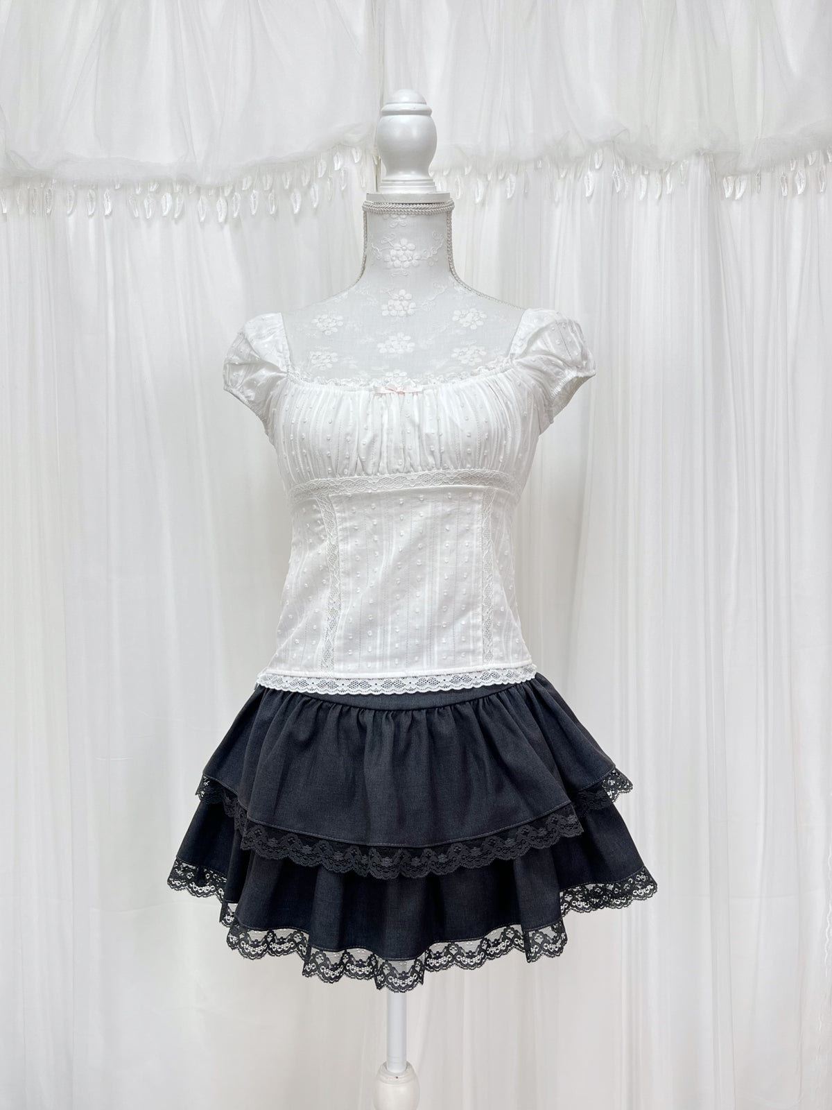 Layered Lace Hem Sukapan (Dark Gray)