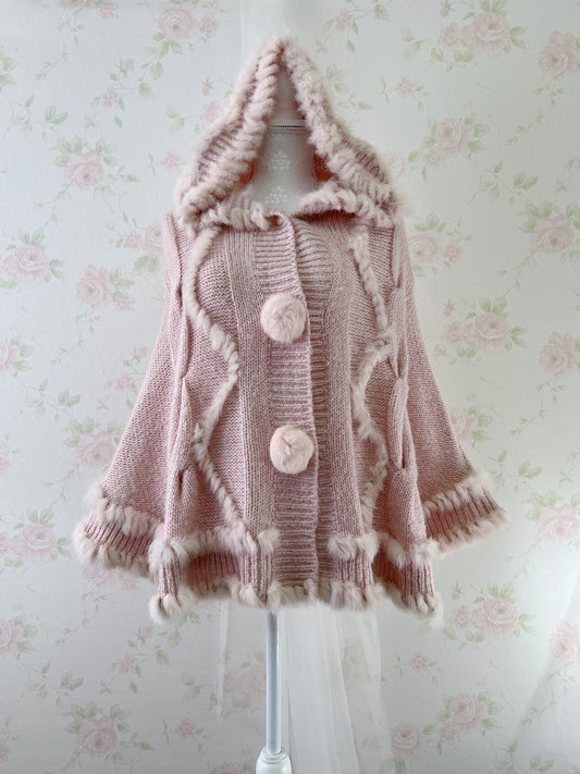 Narumiya Rabbit Fur Poncho (Pink)