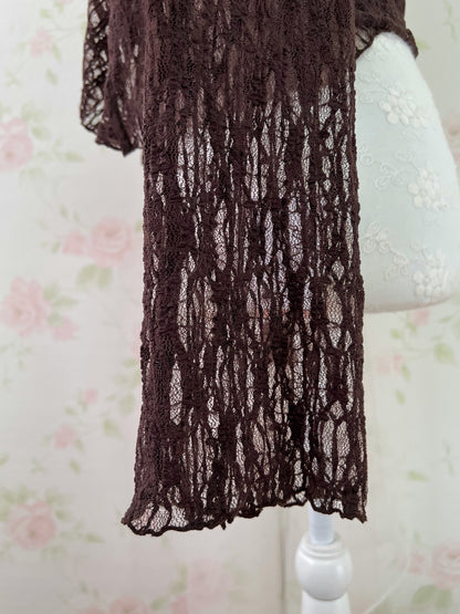 Clear Lacy Ruffled Cardigan (Brown)