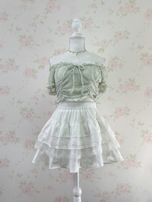 2 Way Shoulder Lacy Top (Mint Green)