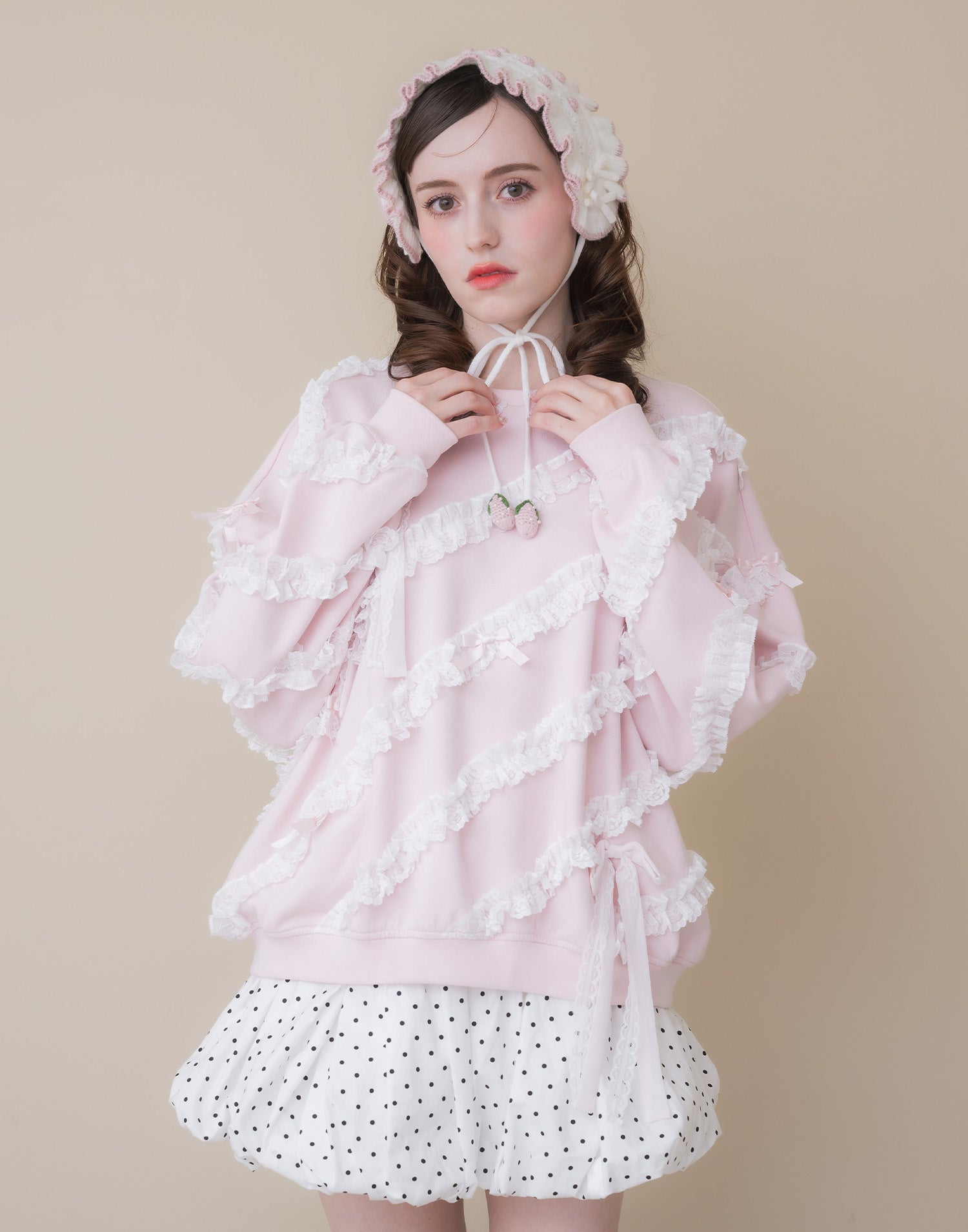 Lolime lacy ribbon sweatshirt