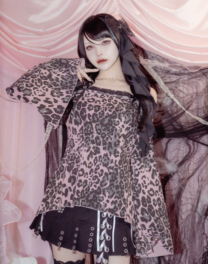 AVENCHUMU Leopard print open shoulder tops