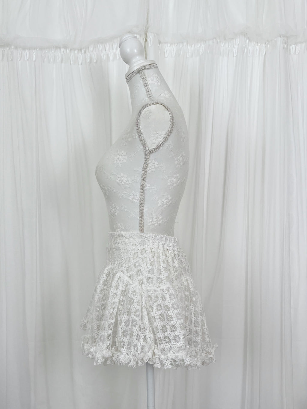 Princess Cotton Blend Lacy Mini Skirt (White)