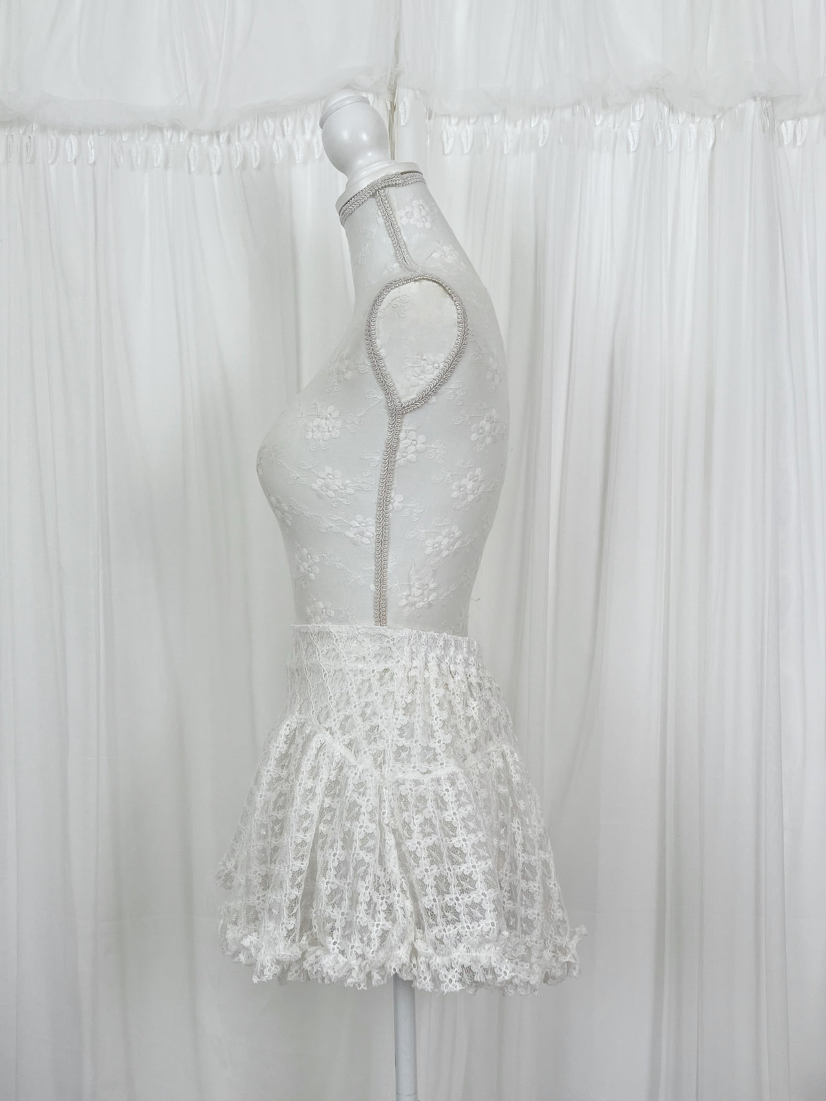 Princess Cotton Blend Lacy Mini Skirt (White)