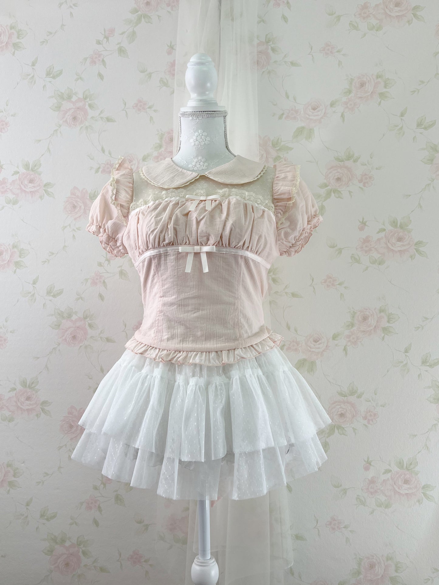 NoGenki Back Bow Girly Blouse (Peach Pink)
