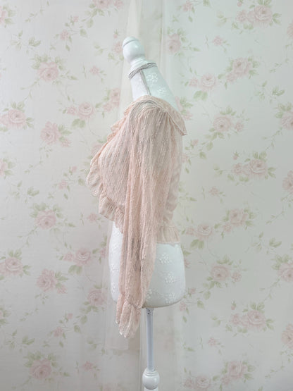 Floral Lace Ruffled Cardigan (Peach Pink)
