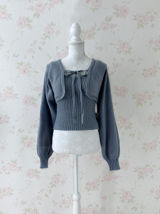 (18% OFF)GRL Camisole Cardigan Set (Blue)