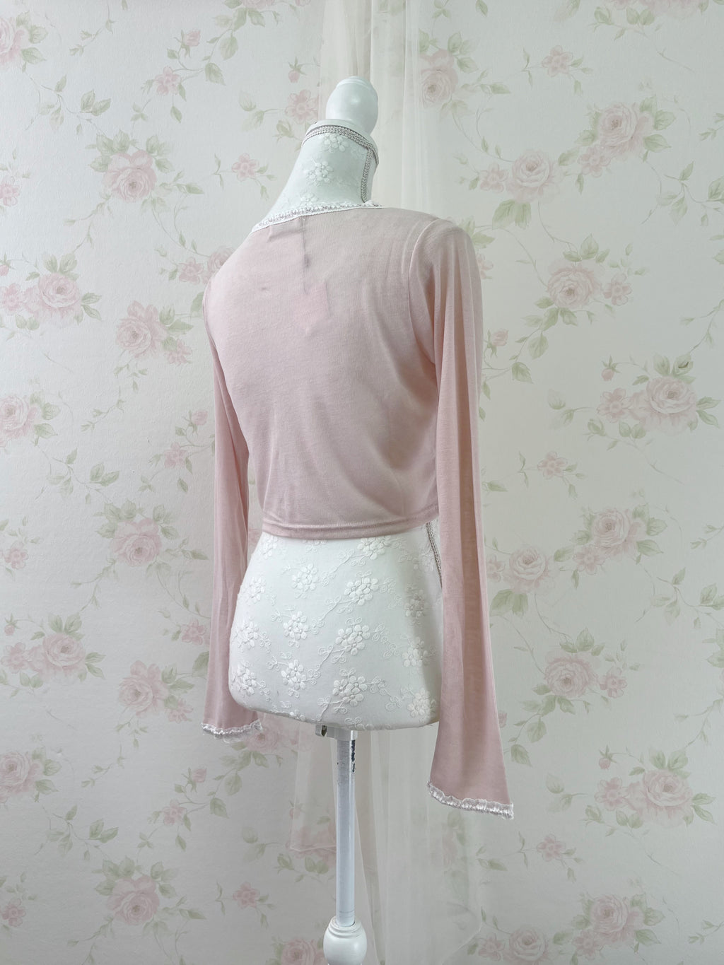 NICE CLAUP Lace Lined Cardigan (Pink)