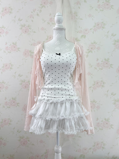 GRL Lace Bow Polka Dot Camisole With Cups (White)