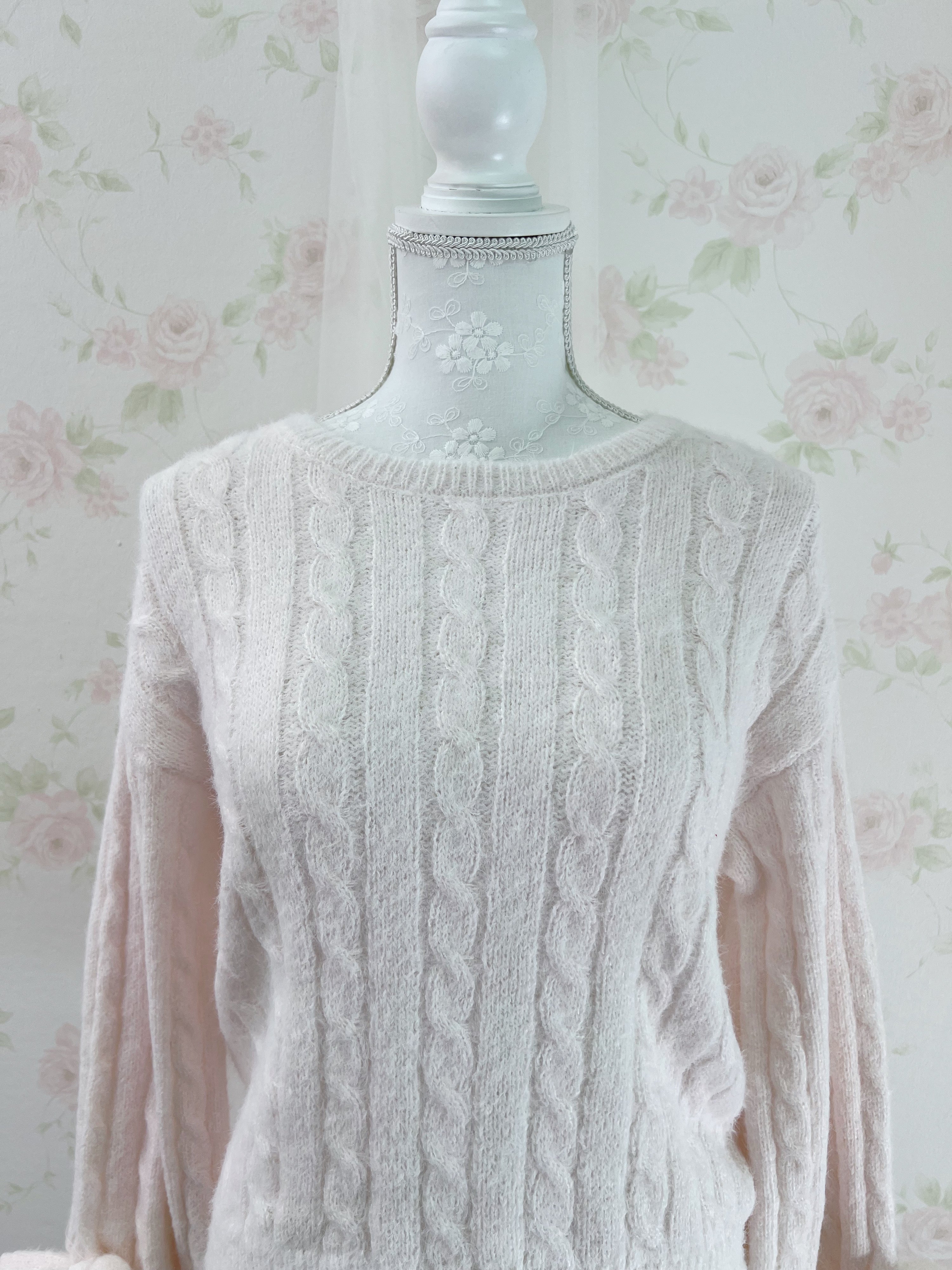 Shoujo Bow Sleeve Marshmallow Sweater (Baby Pink)