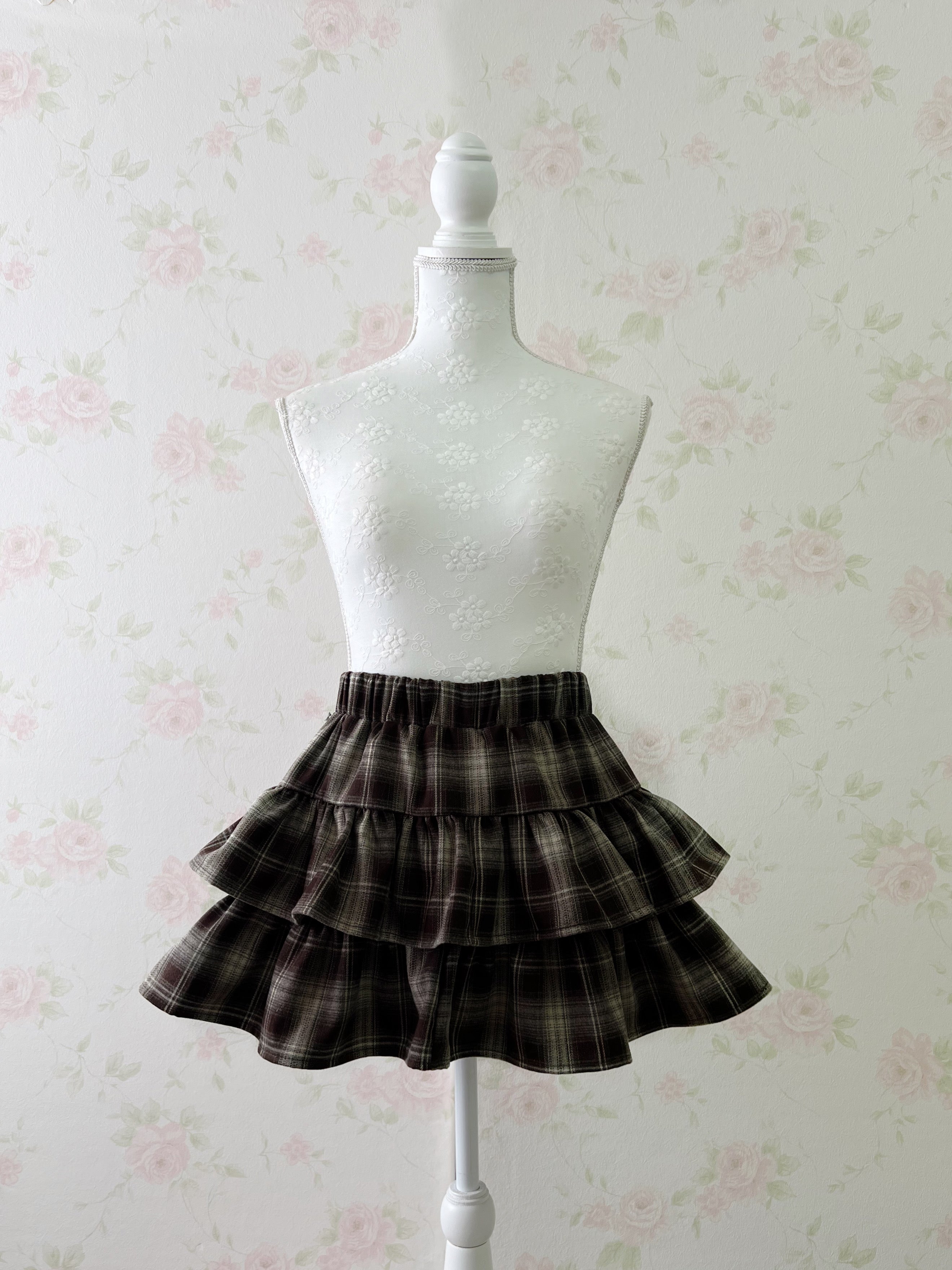 Tiered Checked Skirt (Brown)