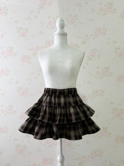 GRL Tiered Checked Skirt (Brown)
