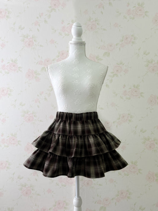 GRL Tiered Checked Skirt (Brown)