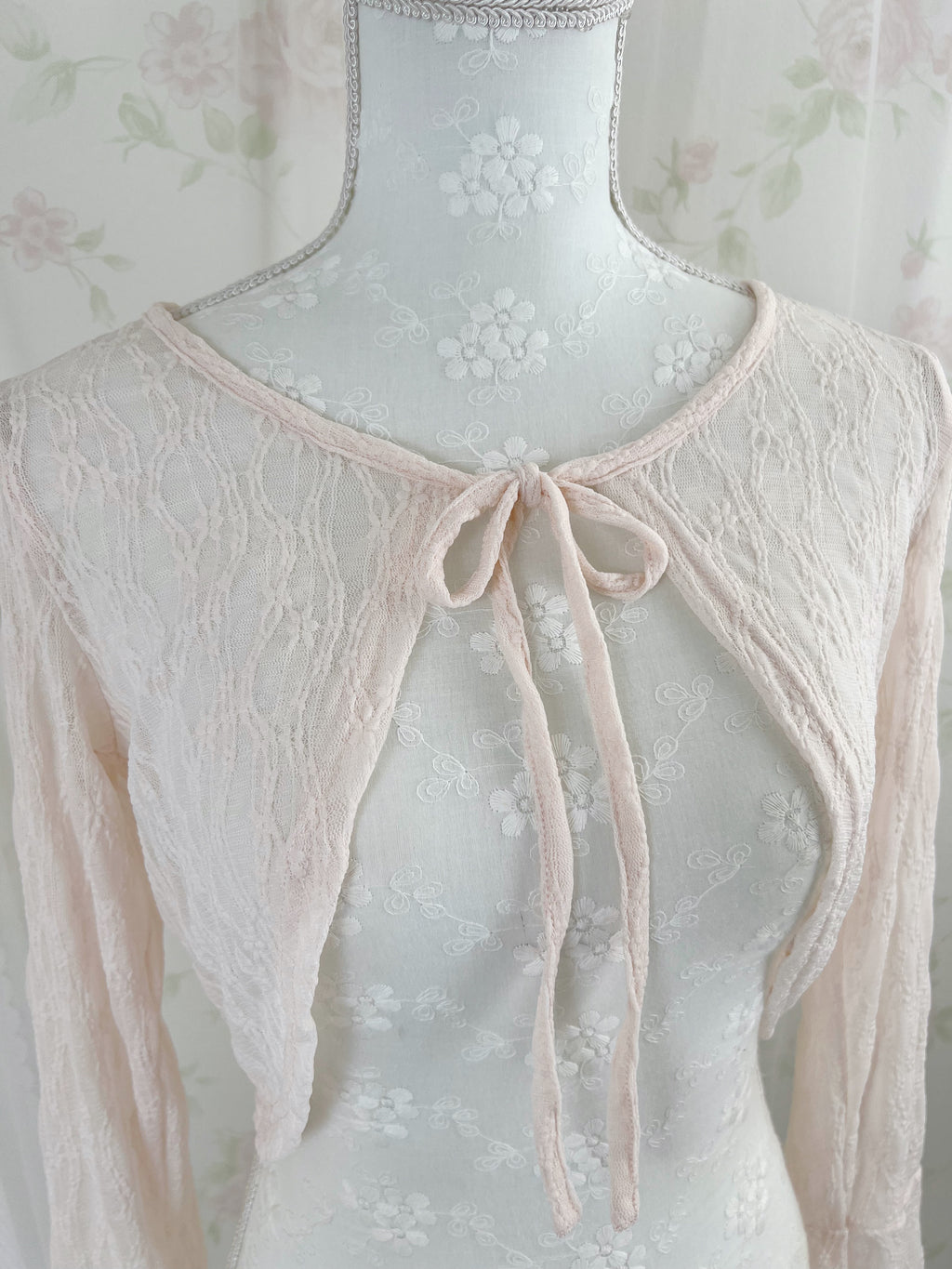 Lace Princess Sleeve Cardigan (Pink)