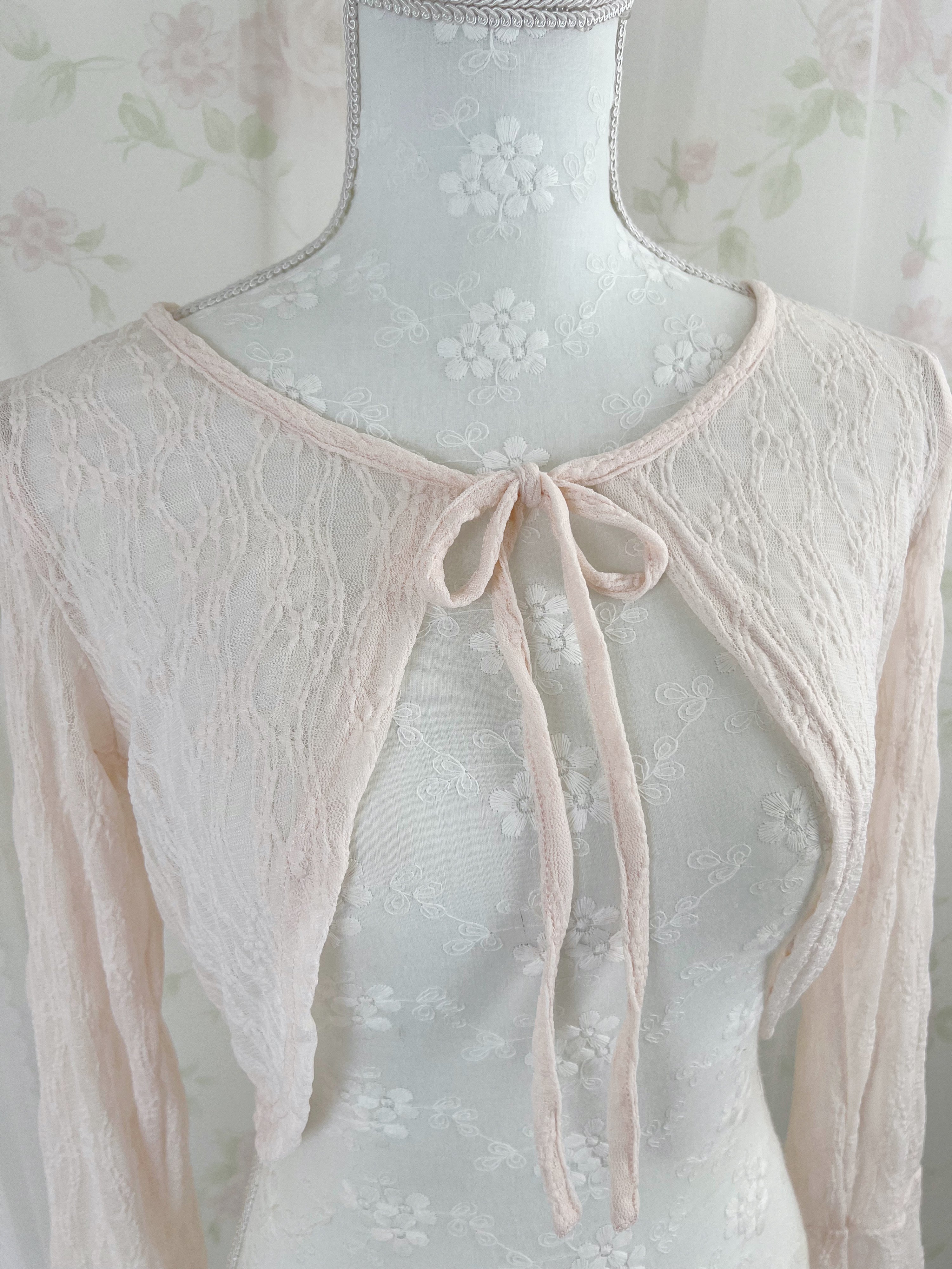 Lace Princess Sleeve Cardigan (Pink)