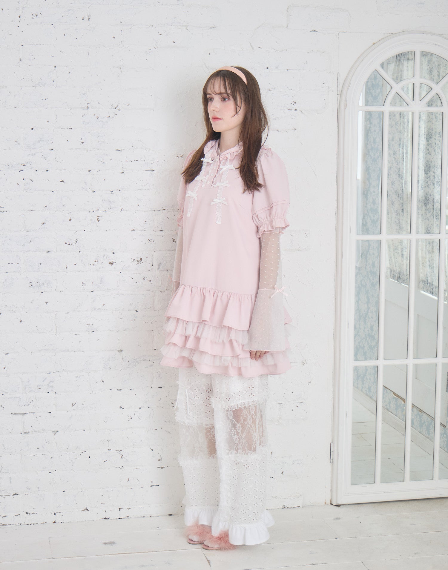 Lolime patchwork lace frill pants