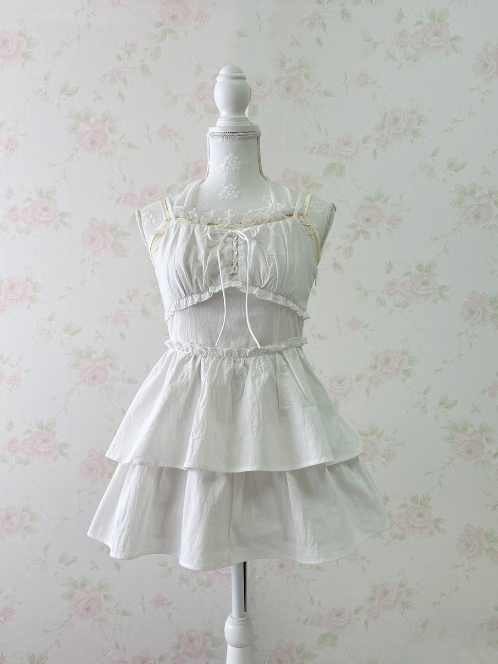 Layered Camisole Summer Cotton Dress (White)