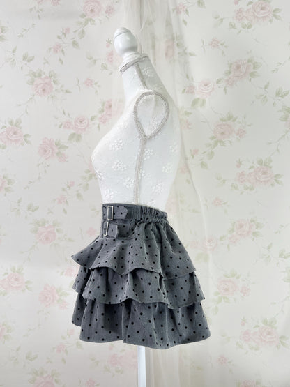 GRL Polka Dot Tiered Skirt (Dark Gray)
