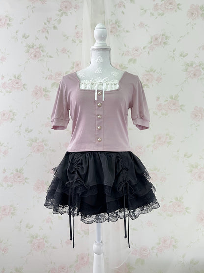 GRL Milkmaid Pearl Button Top (Pink)