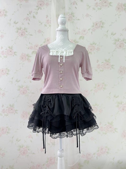 GRL Milkmaid Pearl Button Top (Pink)