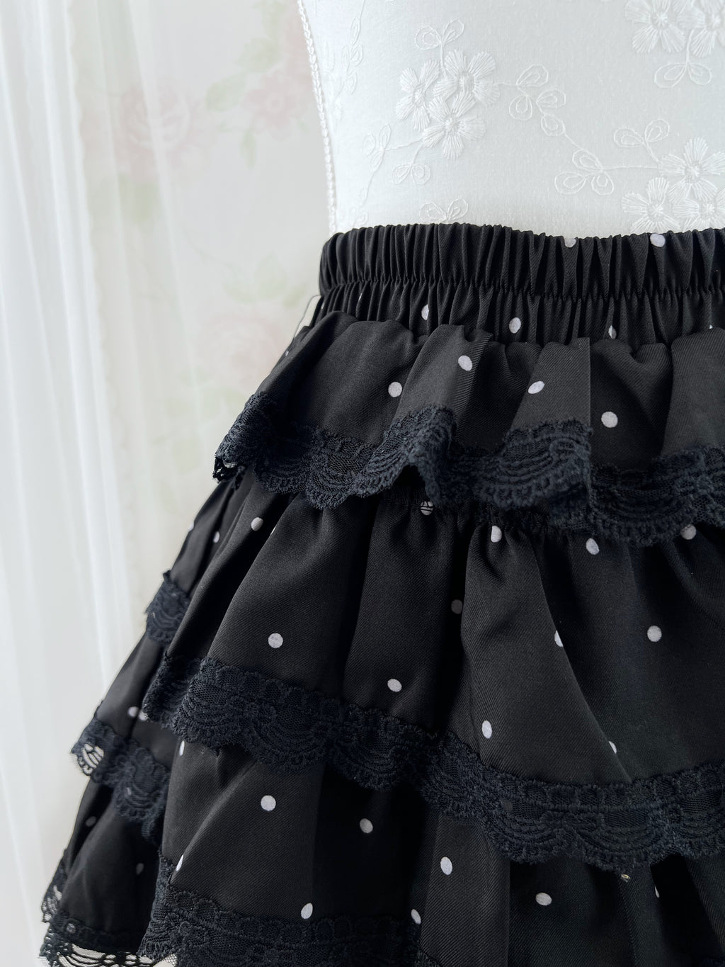 Tiered Polka Dot Skirt (Black)