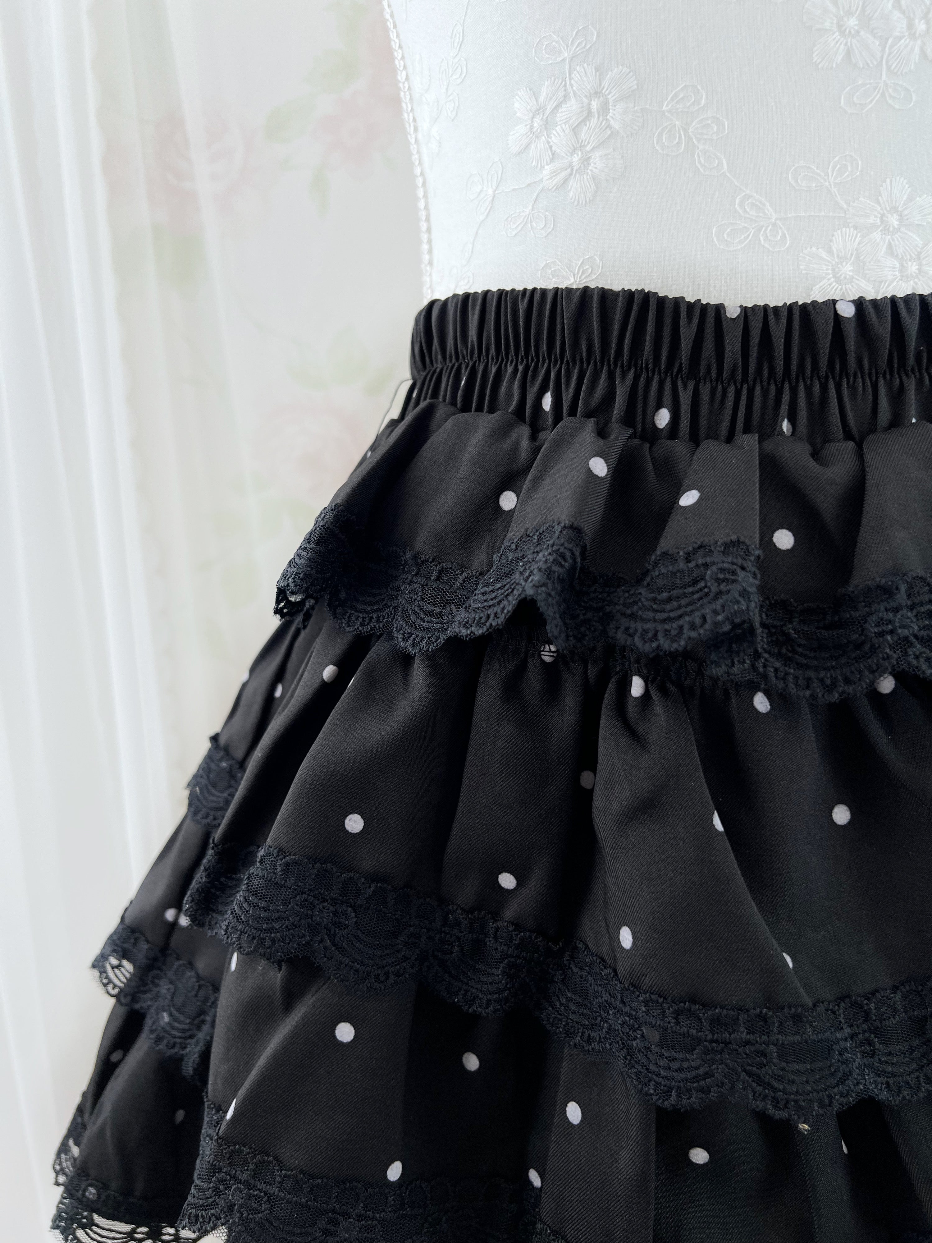 Tiered Polka Dot Skirt (Black)