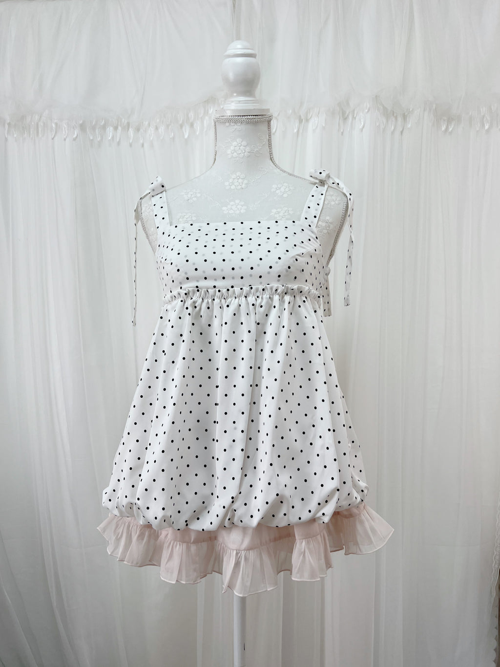 Polka Dot Balloon Camisole Top (White)