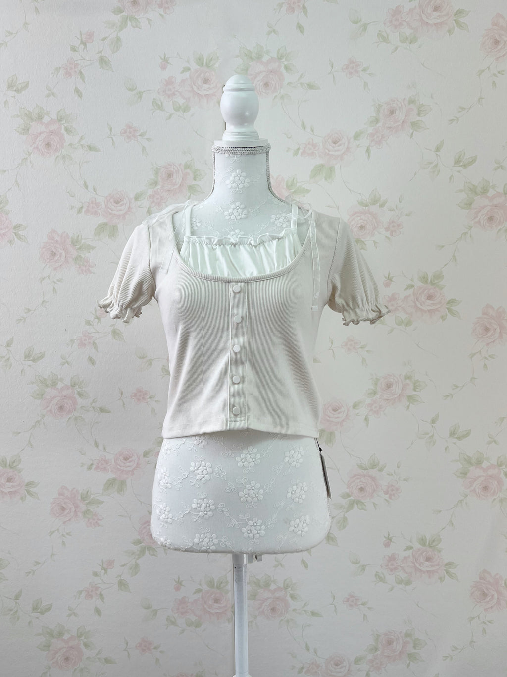 Milk Maid Organdy Bow Top (Beige)