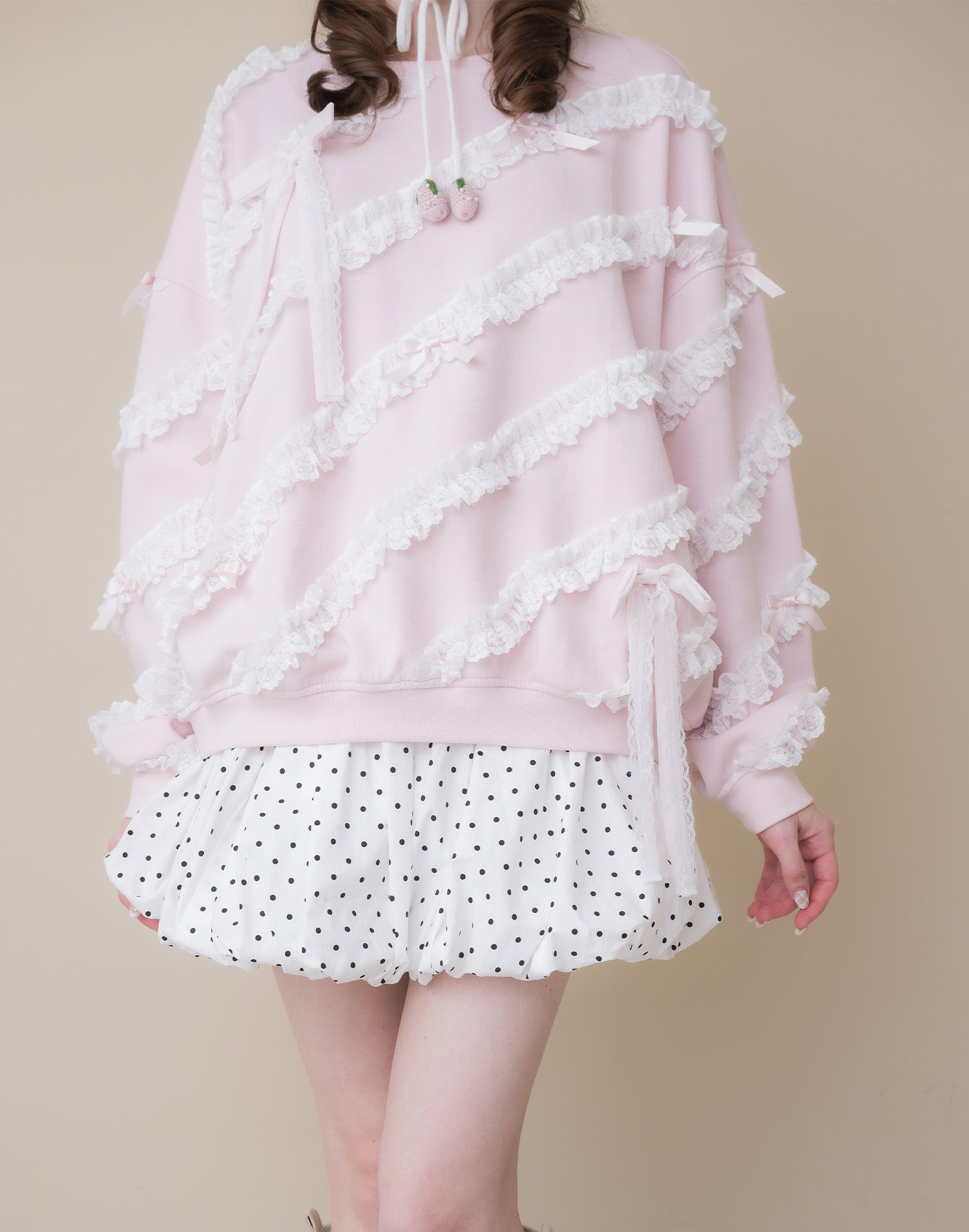 Lolime lacy ribbon sweatshirt