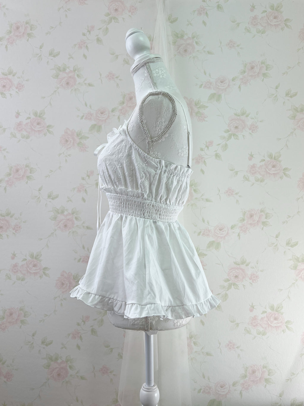 Cotton Floral Embroidery Camisole(White)