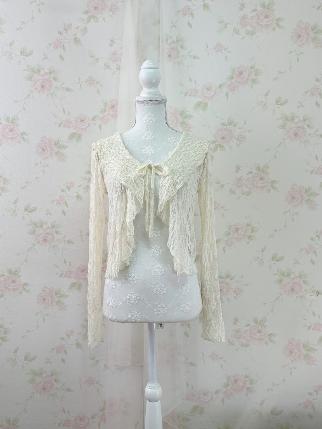 Clear Lacy Ruffled Cardigan (Ivory)