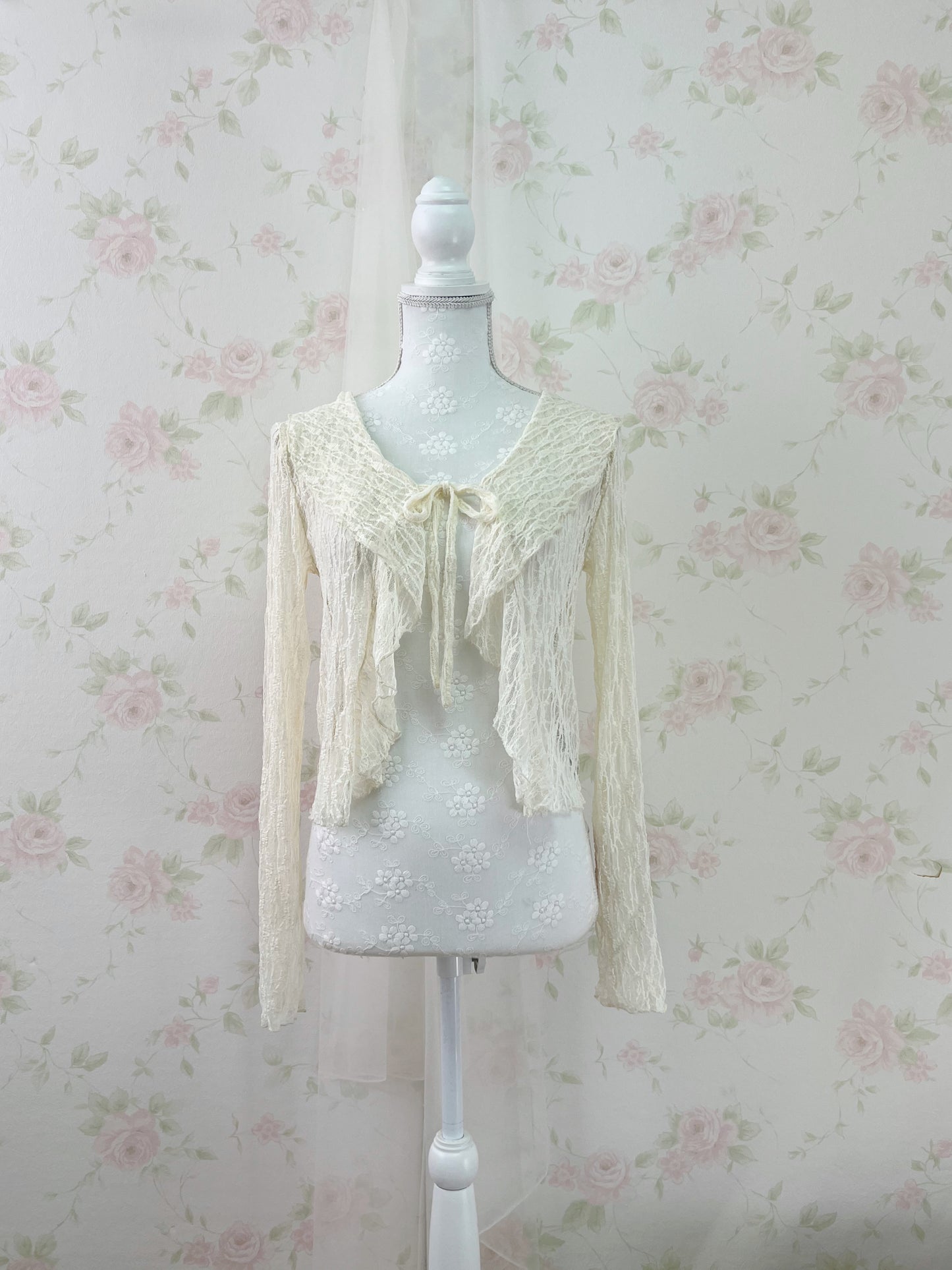 Clear Lacy Ruffled Cardigan (Ivory)