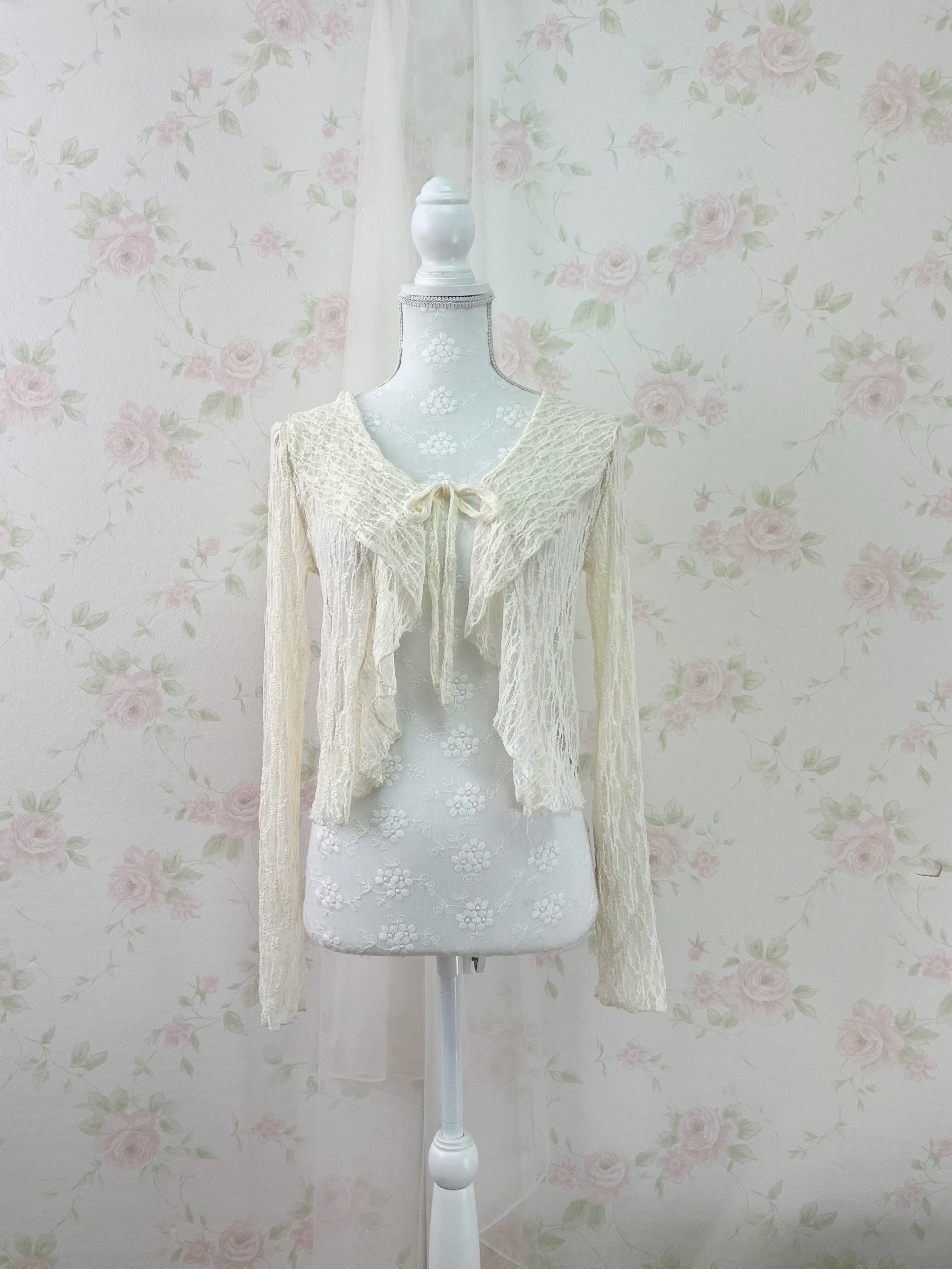 Clear Lacy Ruffled Cardigan (Ivory)