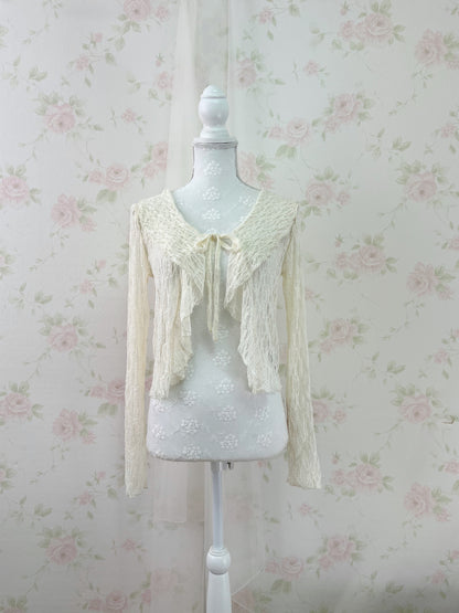 Clear Lacy Ruffled Cardigan (Ivory)