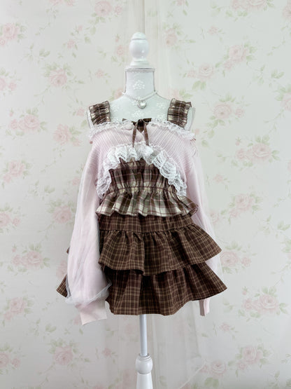GRL Strawberry Chocolate Checked Girly Top