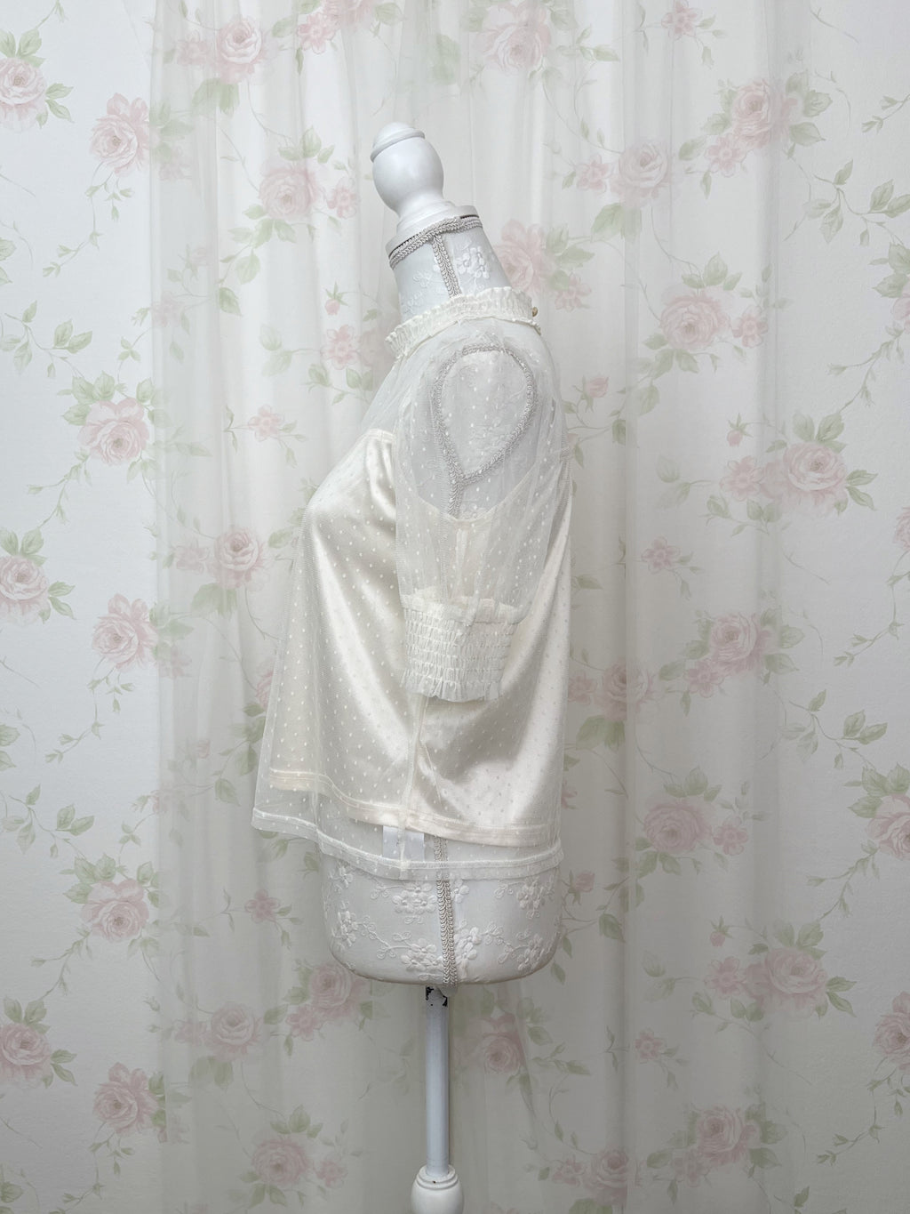 ROJITA Dot Tulle High Neck Top (Ivory)