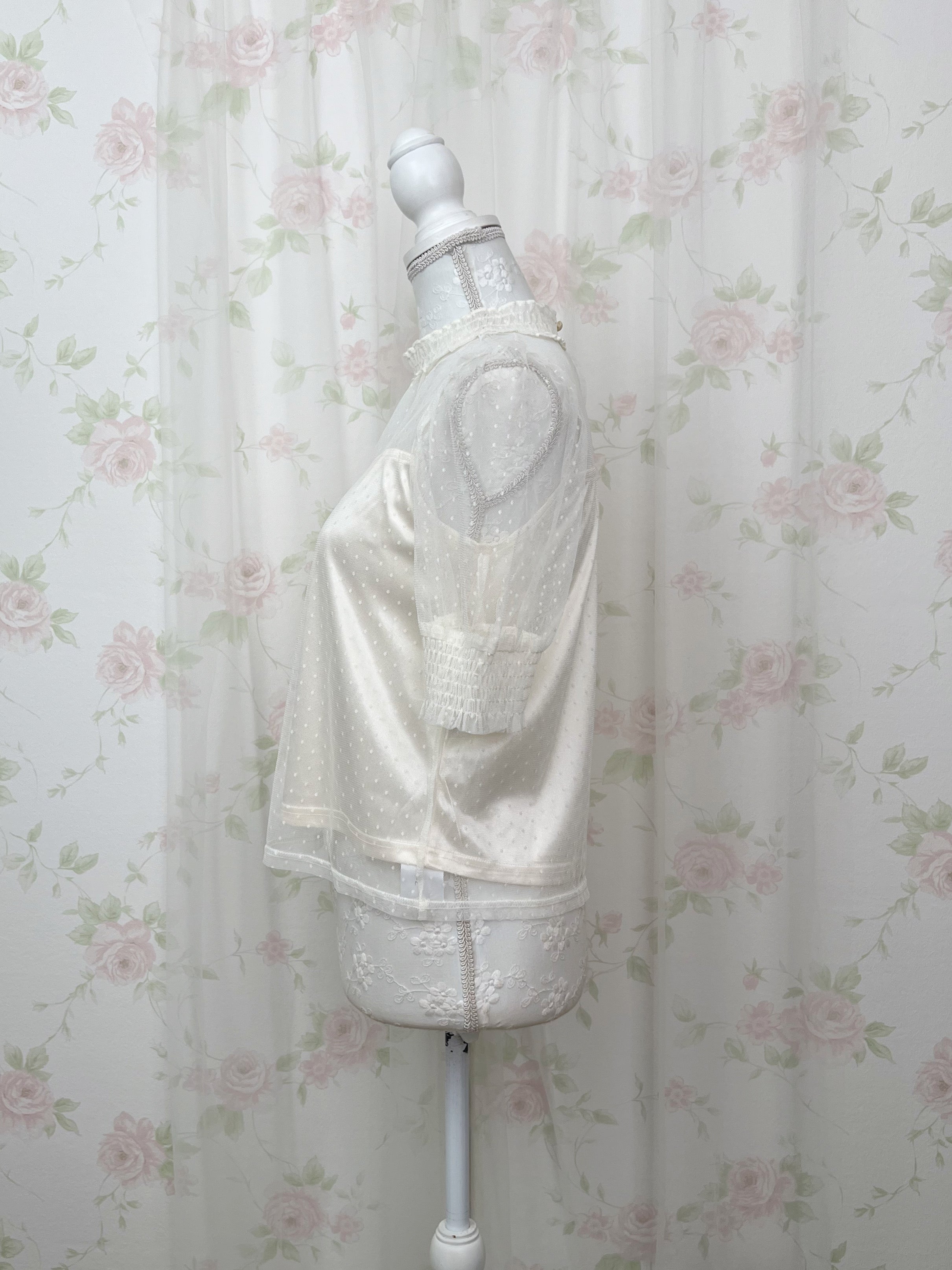 ROJITA Dot Tulle High Neck Top (Ivory)