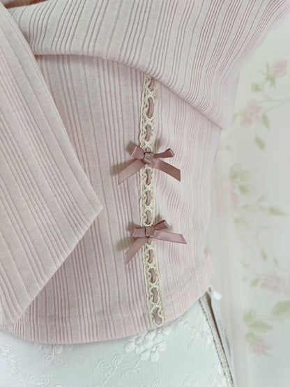 NoGenki Side Petite Bow Off Shoulder Top (Pink)