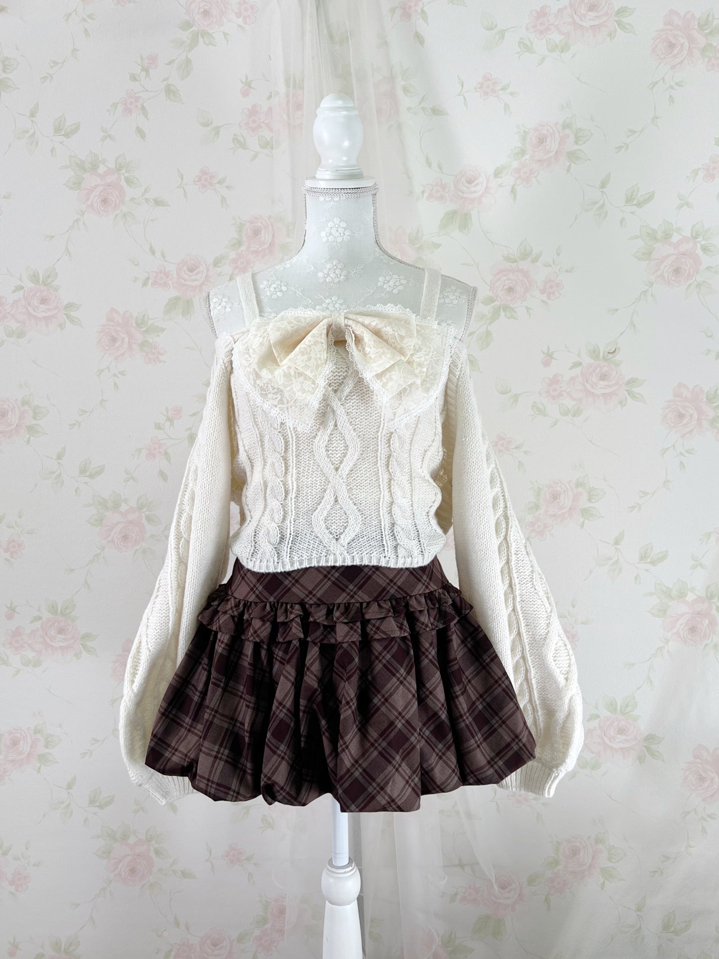 GRL Cardigan Moe Sleeve Camisole Set (Ivory)