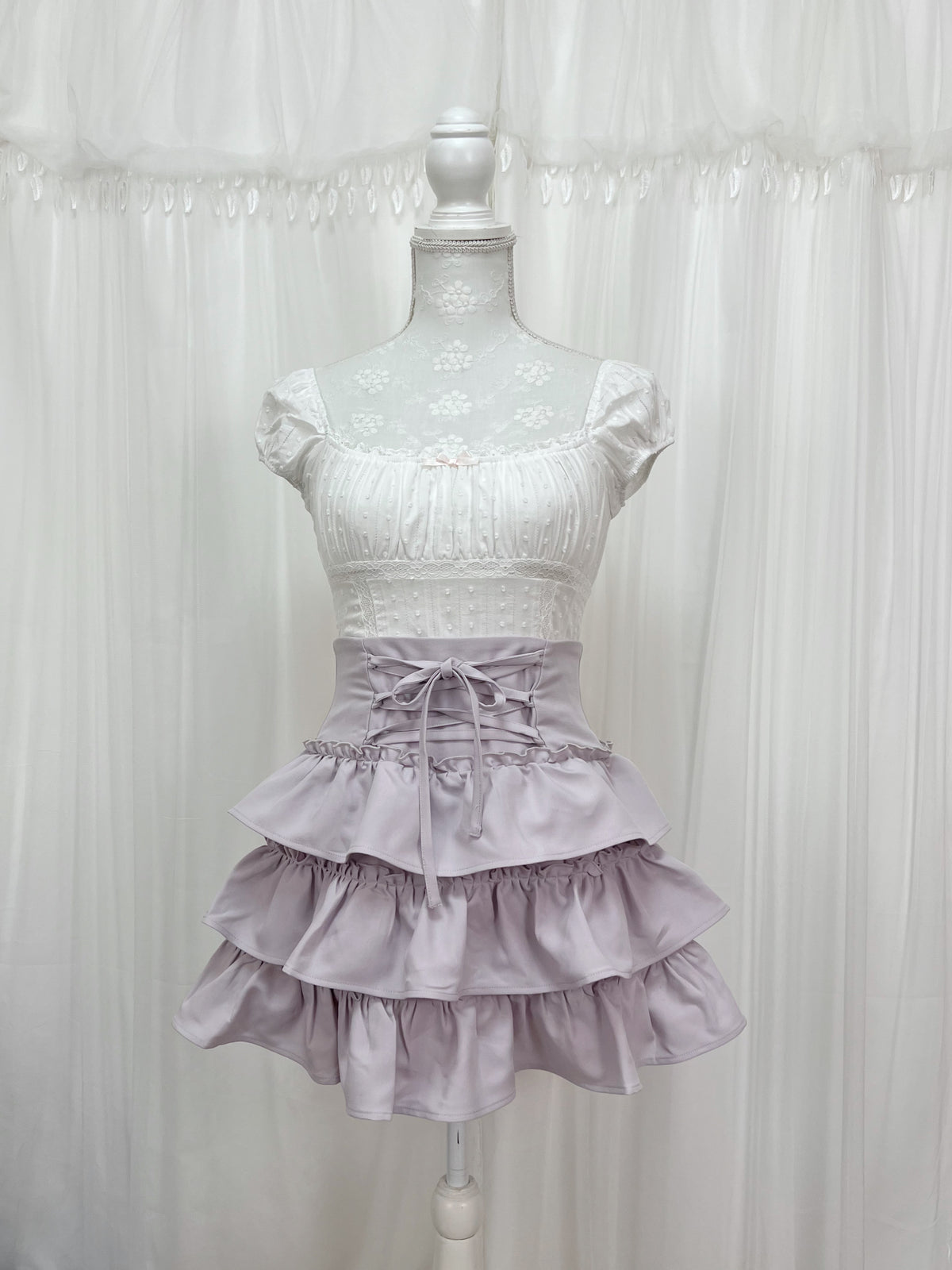 evelyn Tiered Laced Up Skirt (Pink)