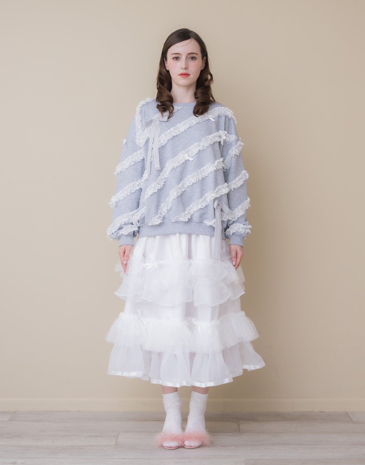 Lolime lacy ribbon sweatshirt