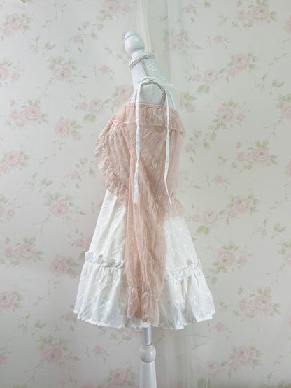 Floral Lace Ruffled Cardigan (Peach Pink)