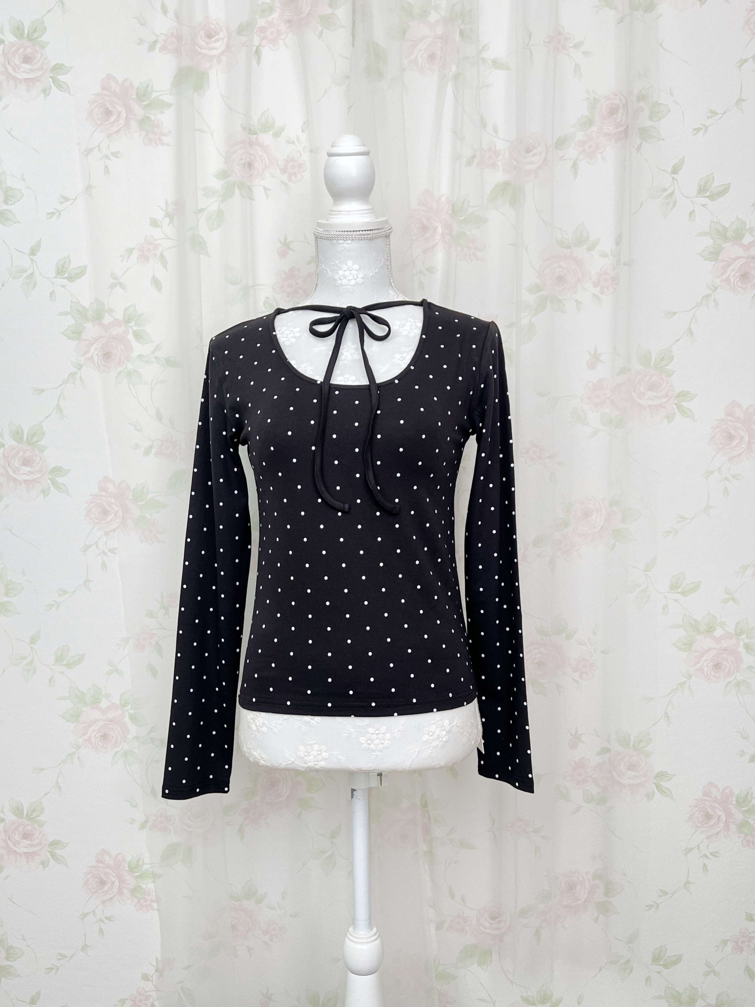 Polka Dot Halter Neck Top (Black)